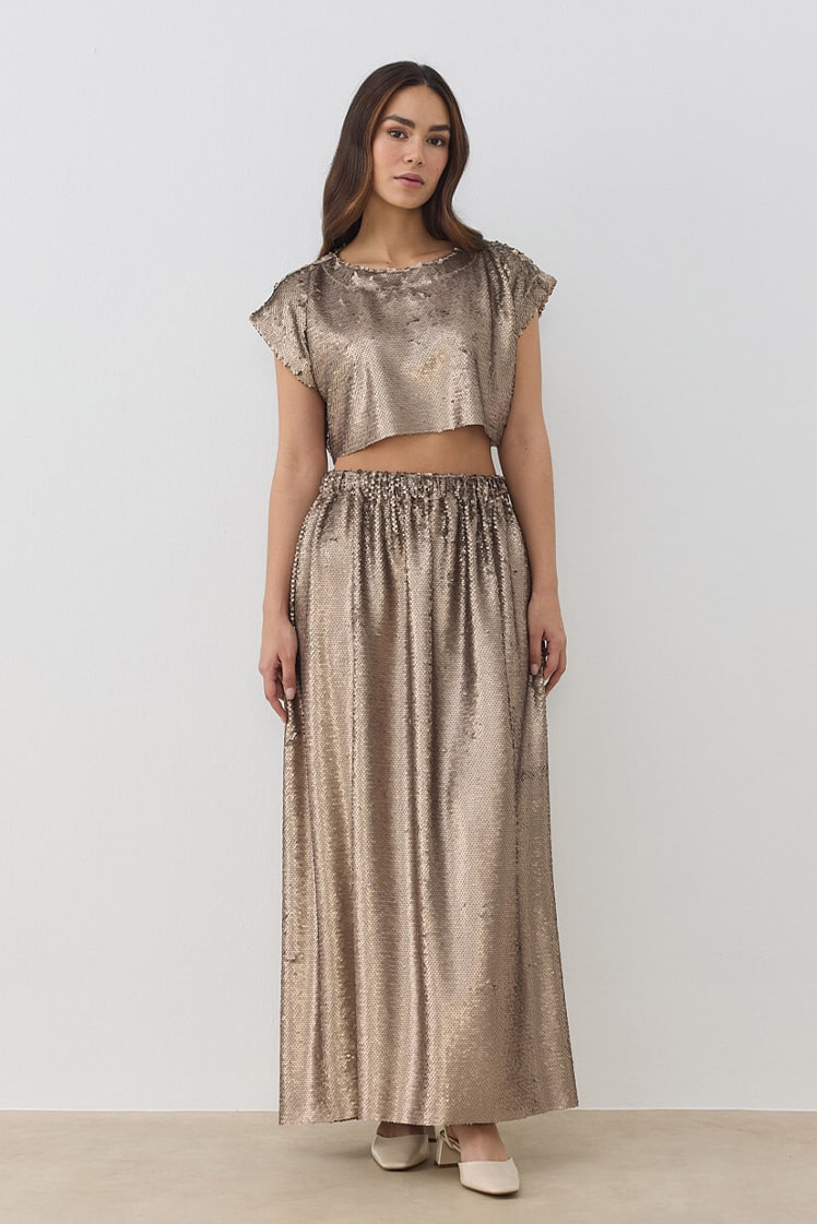 Sequined straight skirt mink