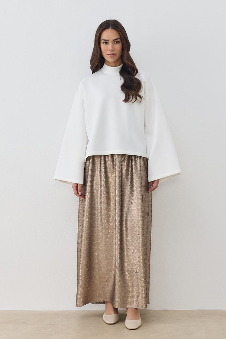 Sequined straight skirt mink