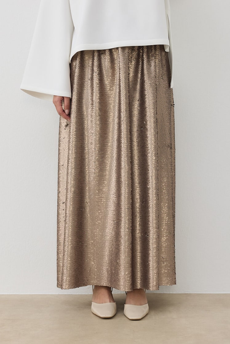 Sequined straight skirt mink