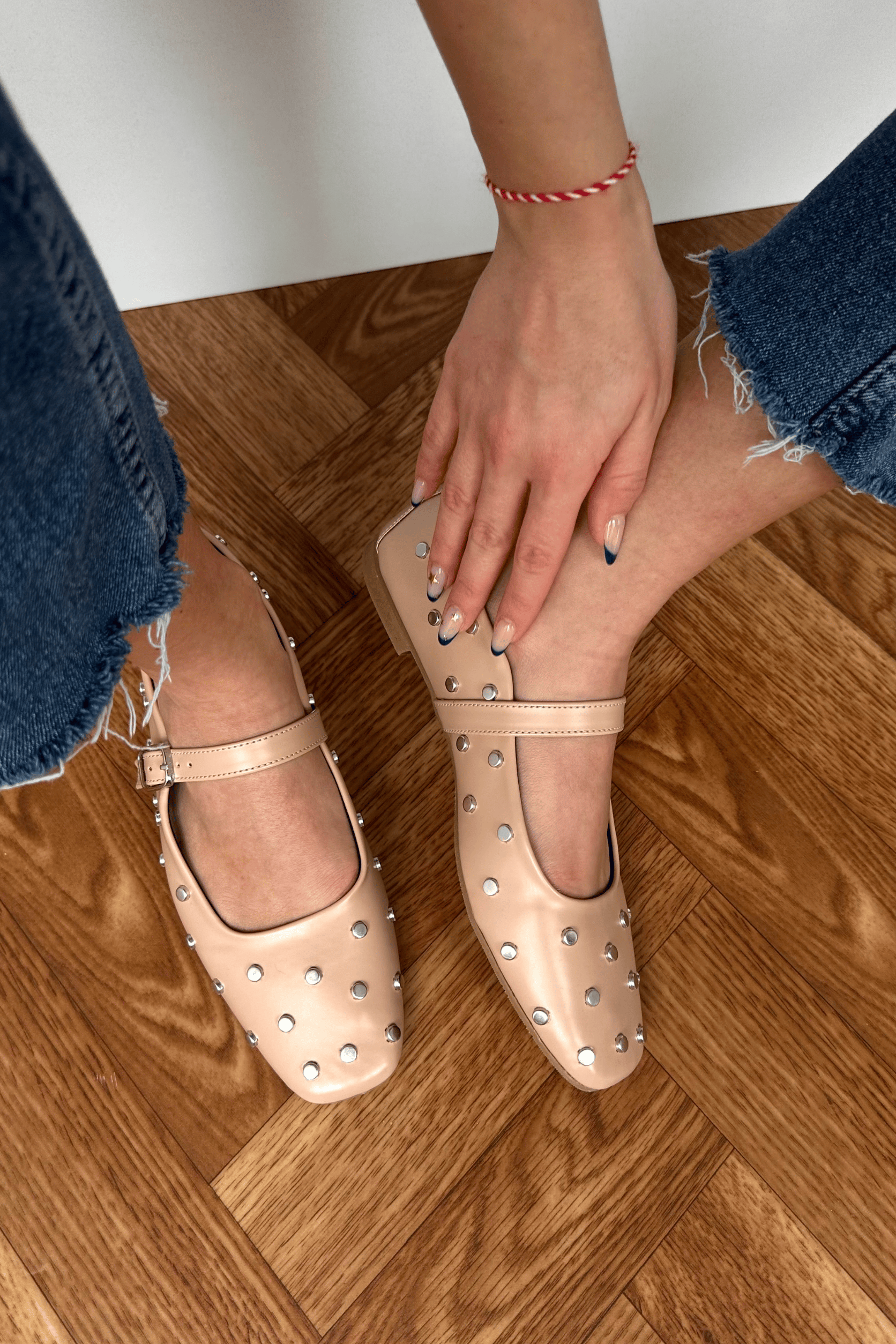 Nude ballerina flats with nude stone