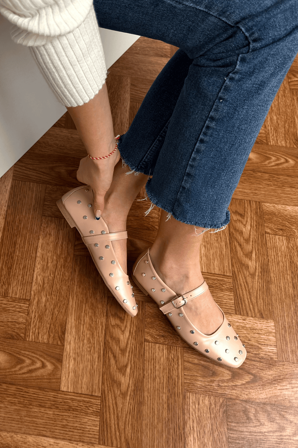 Nude ballerina flats with nude stone
