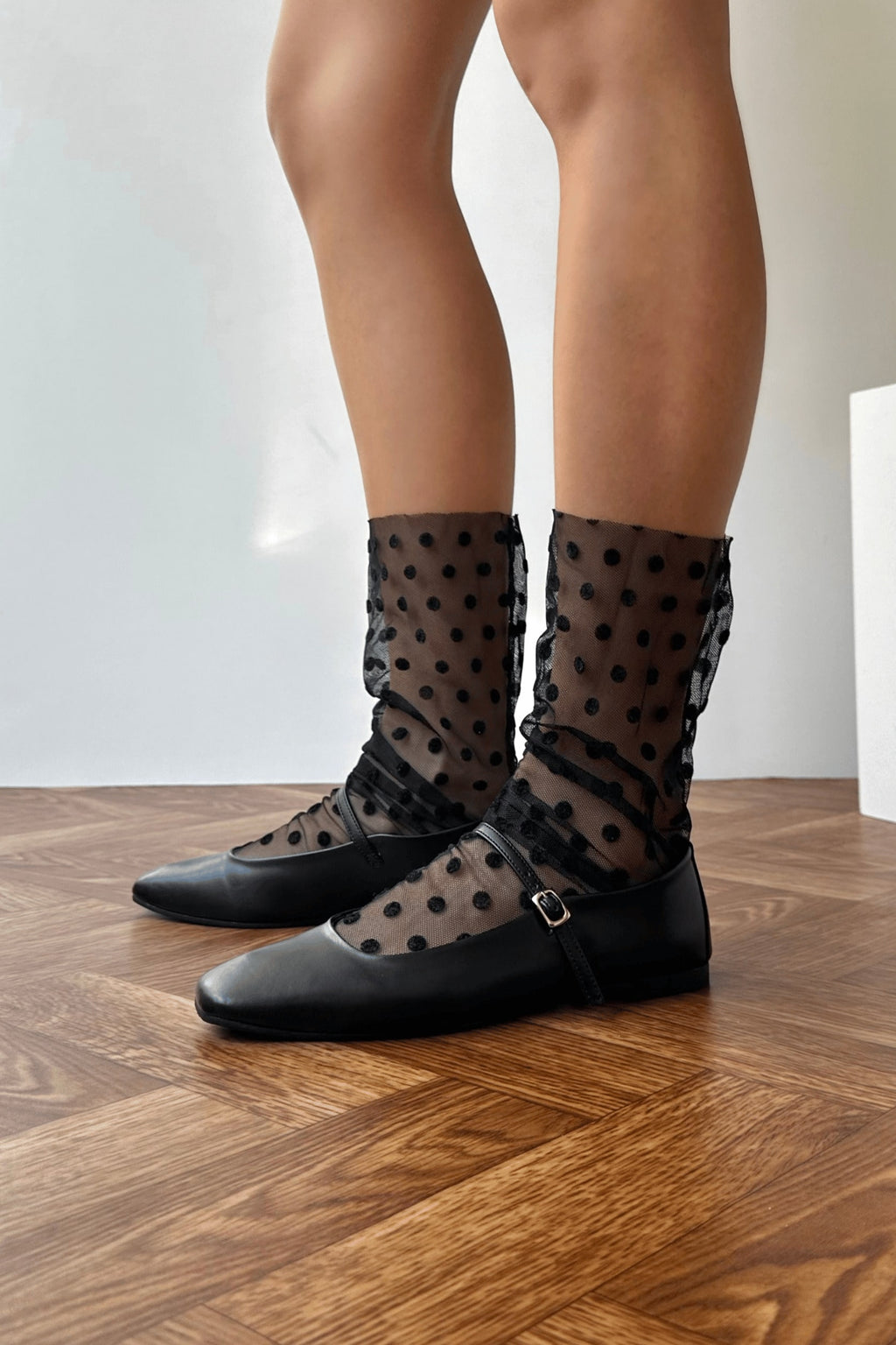 Black soft leather ballet flats