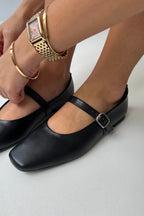 Black soft leather ballet flats