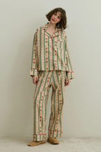 Beige Heart Print Pijama Suit