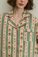 Beige Heart Print Pijama Suit
