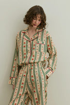 Beige Heart Print Pijama Suit