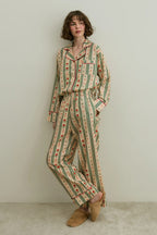 Beige Heart Print Pijama Suit
