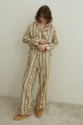 Beige Heart Print Pijama Suit