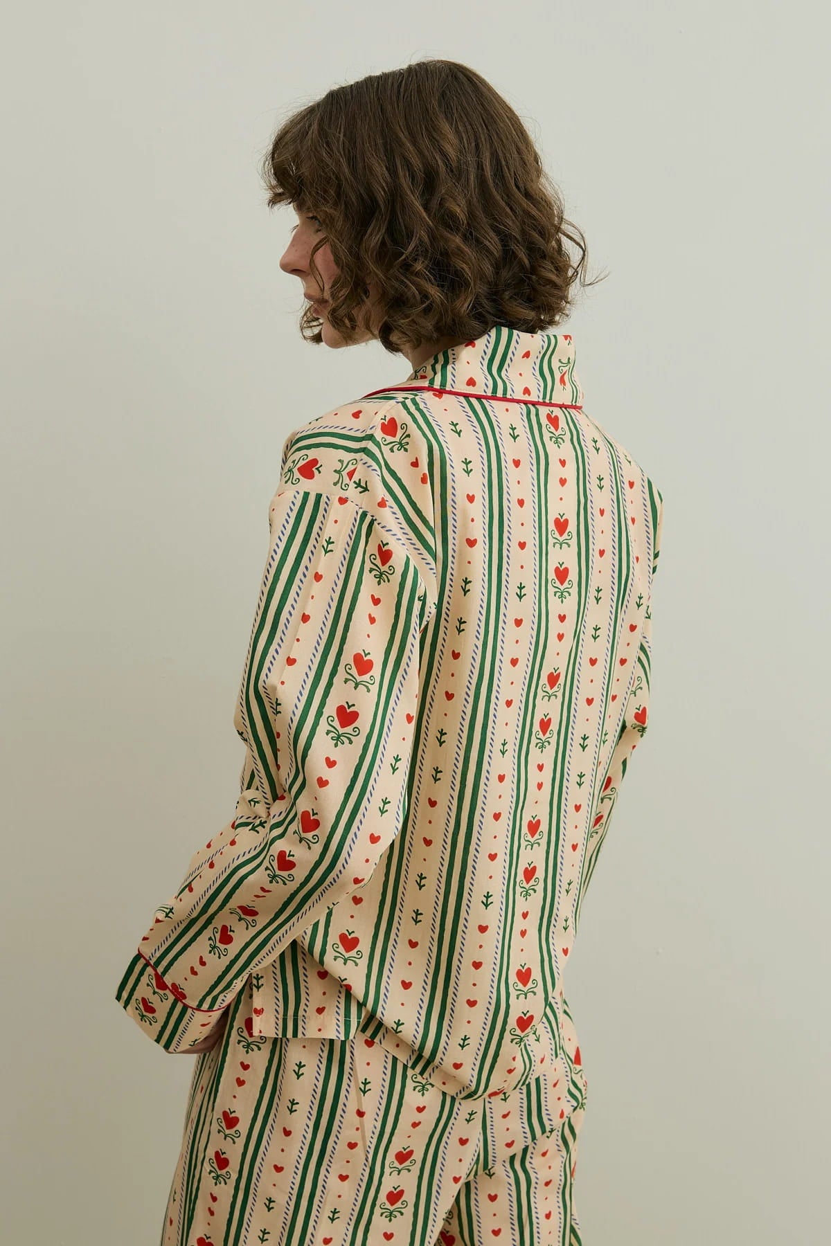 Beige Heart Print Pijama Suit