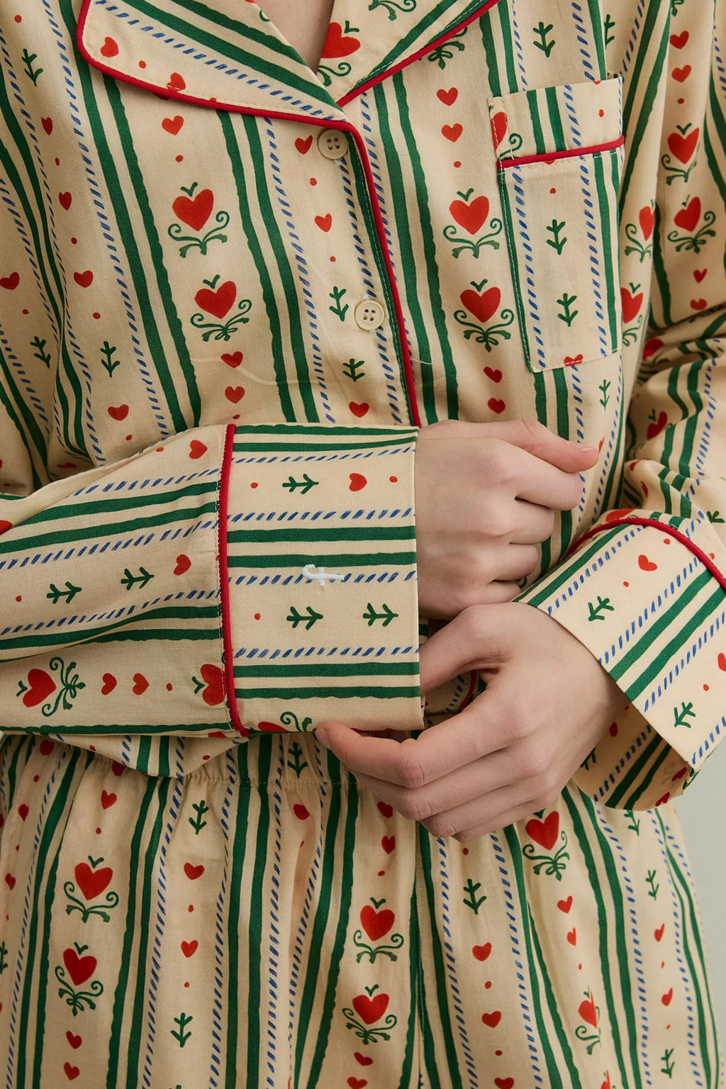 Beige Heart Print Pijama Suit