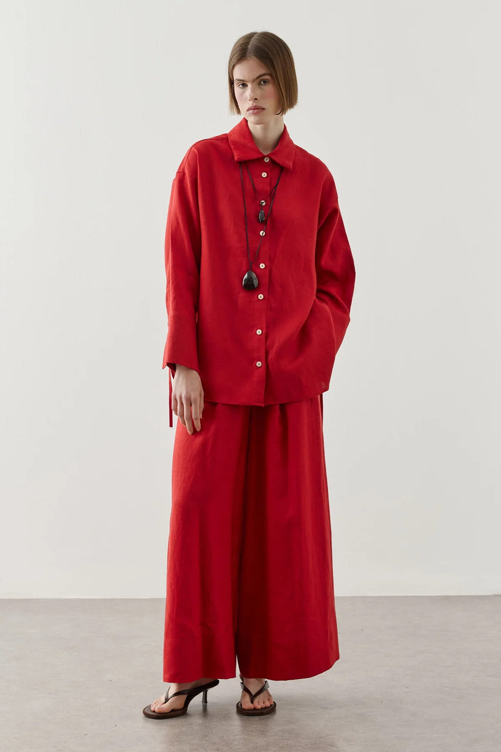Red Linen Tie Shirt