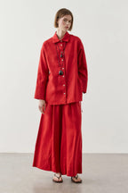 Red Linen Tie Shirt