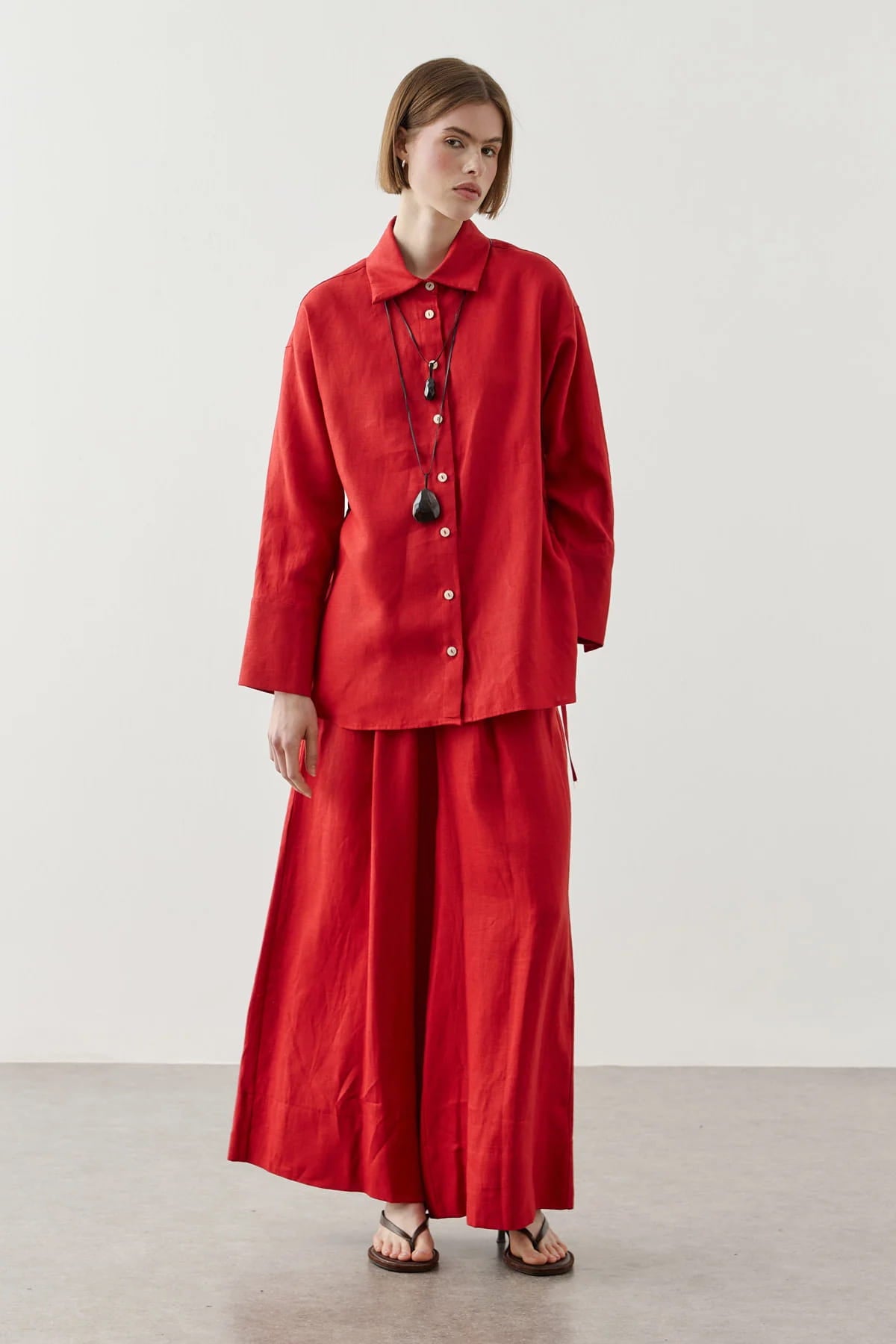 Red Linen Tie Shirt