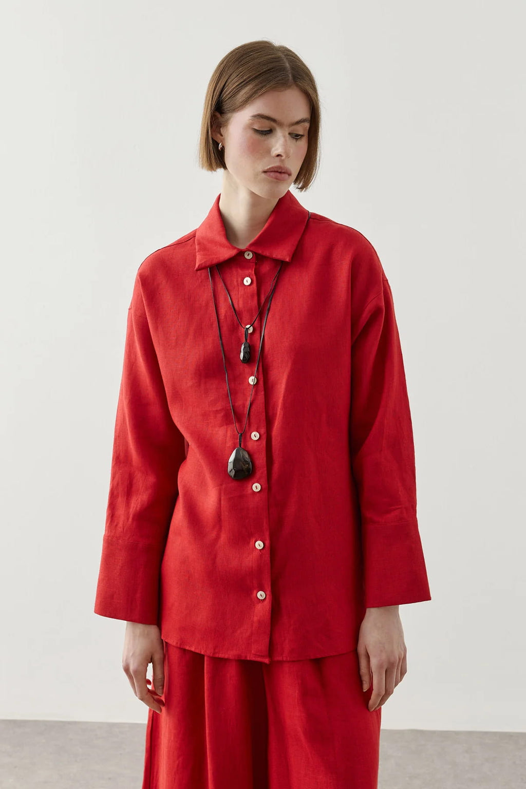 Red Linen Tie Shirt