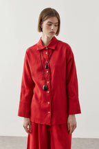 Red Linen Tie Shirt
