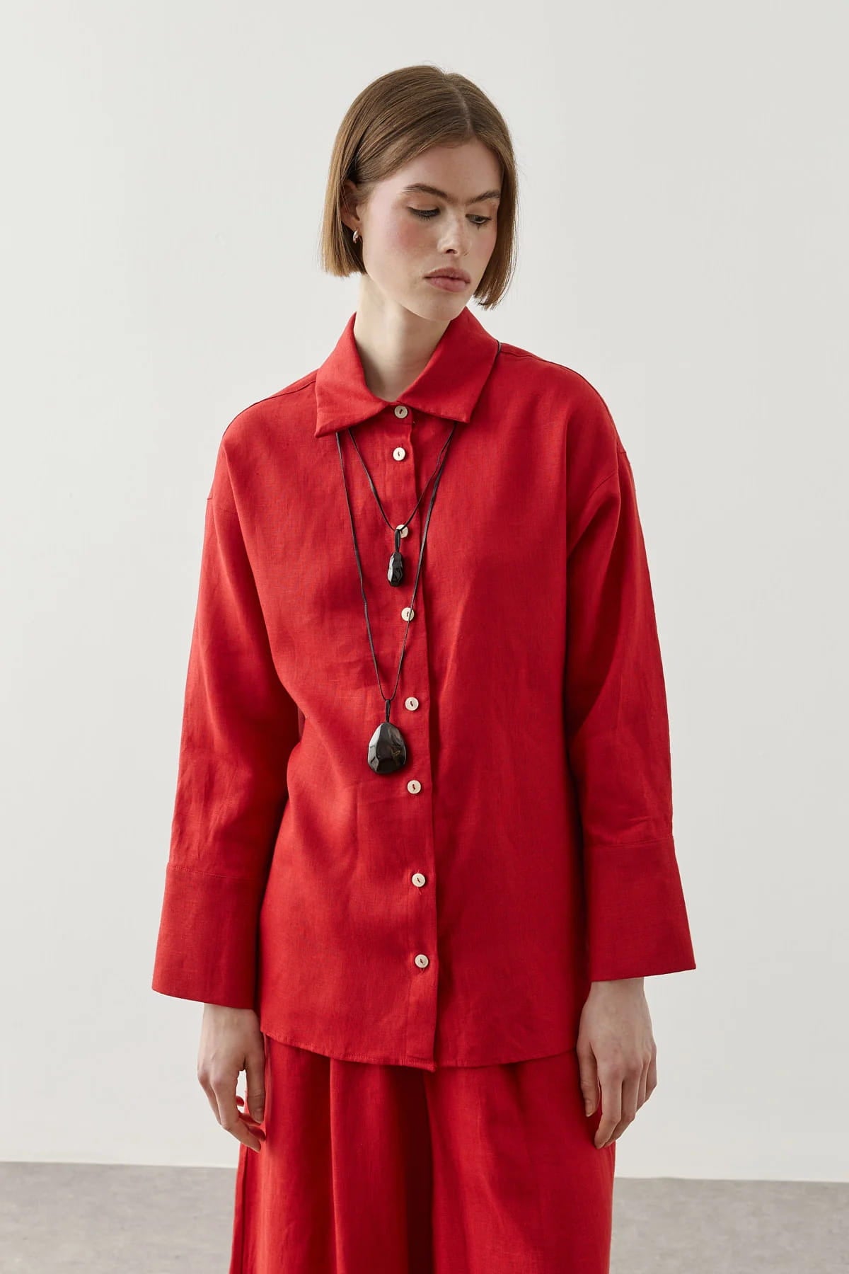 Red Linen Tie Shirt