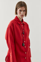 Red Linen Tie Shirt
