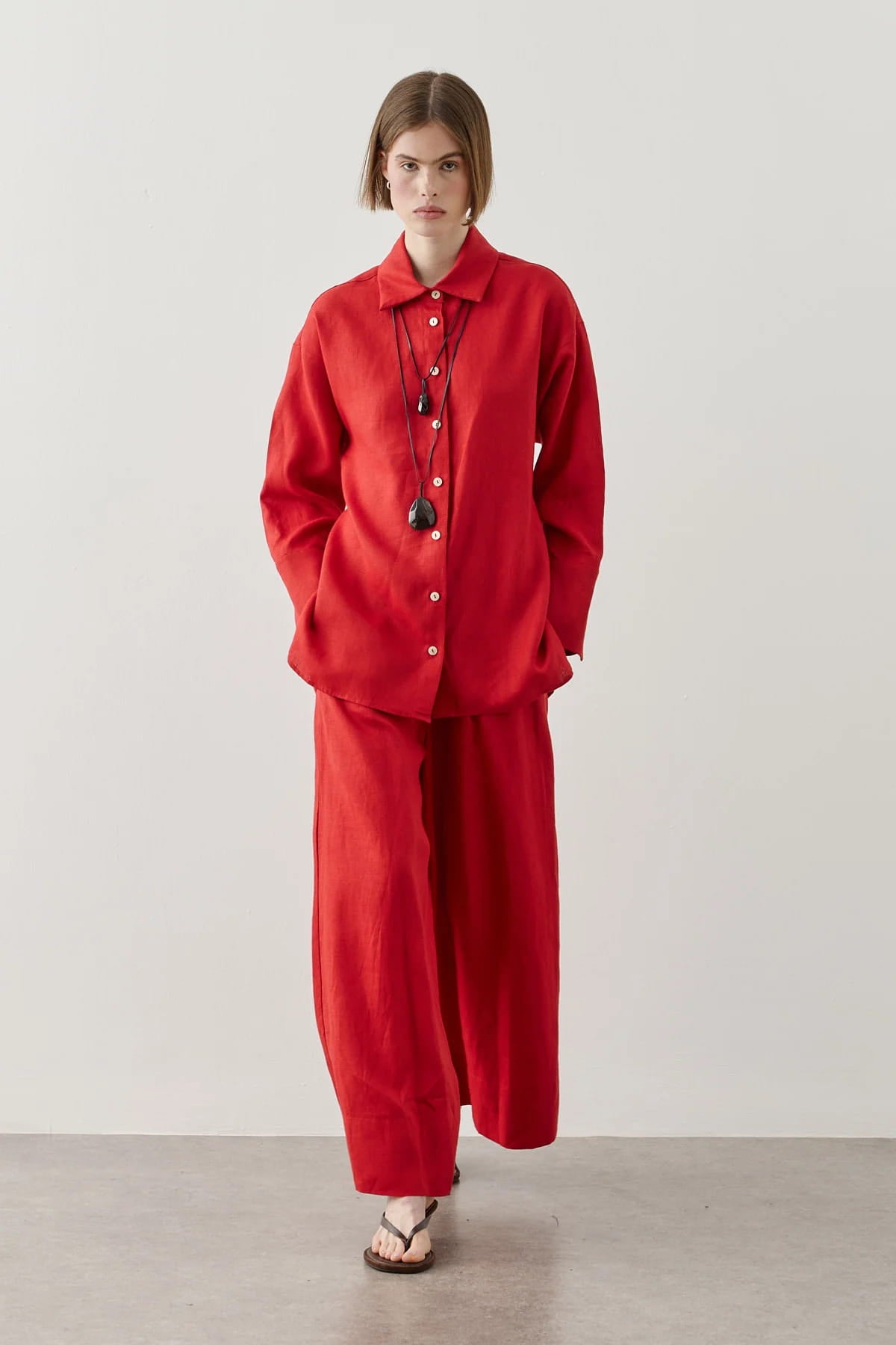 Red Linen Tie Shirt