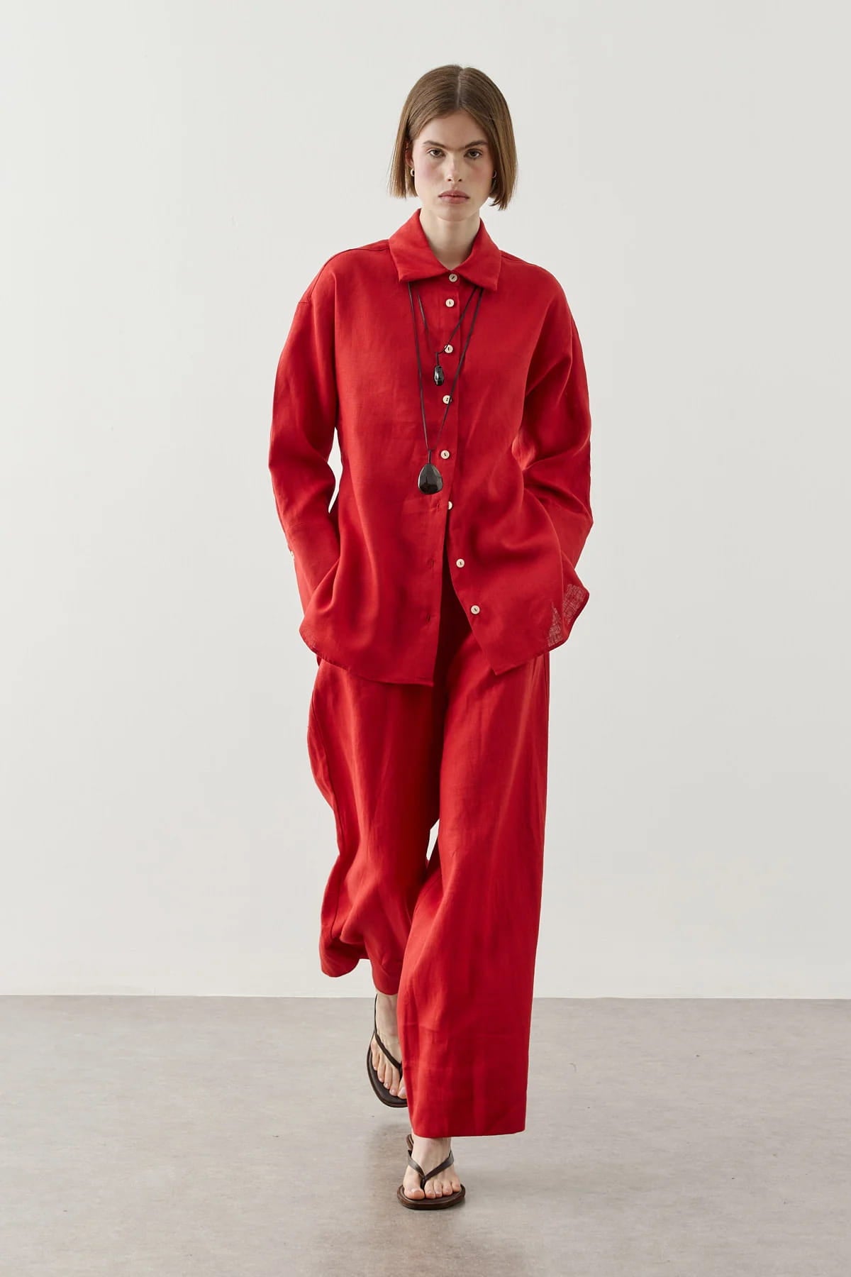 Red Linen Tie Shirt