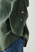Dark Green Linen Cuff Shirt