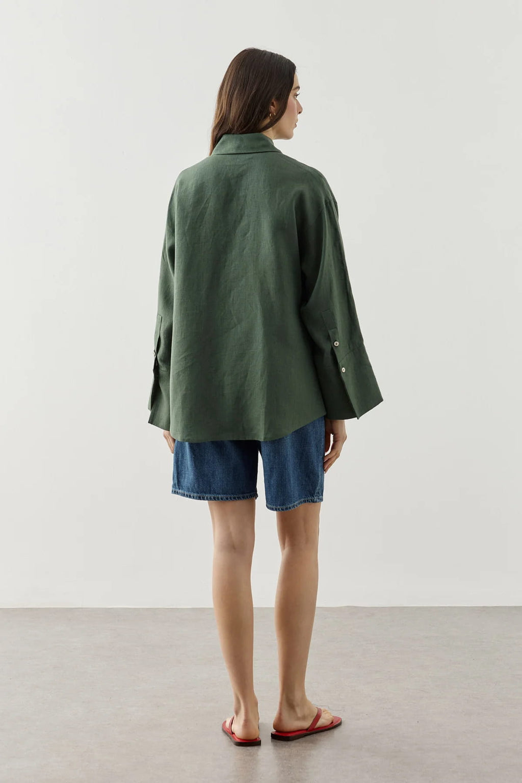 Dark Green Linen Cuff Shirt
