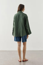 Dark Green Linen Cuff Shirt