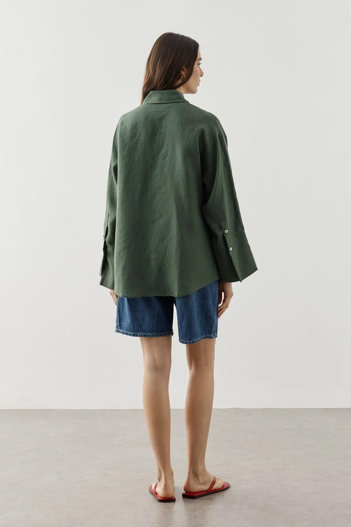 Dark Green Linen Cuff Shirt
