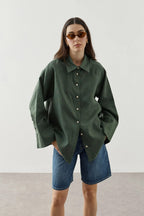 Dark Green Linen Cuff Shirt