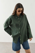 Dark Green Linen Cuff Shirt