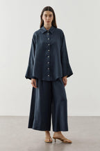 Navy Linen Cuff Shirt