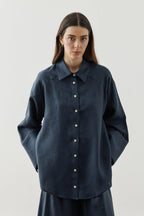 Navy Linen Cuff Shirt