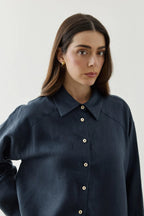 Navy Linen Cuff Shirt