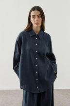 Navy Linen Cuff Shirt