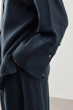 Navy Linen Cuff Shirt