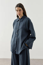 Navy Linen Cuff Shirt