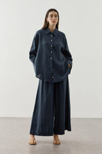 Navy Linen Cuff Shirt
