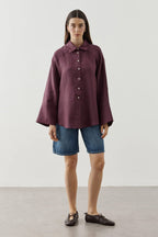 Plum Linen Cuff Shirt