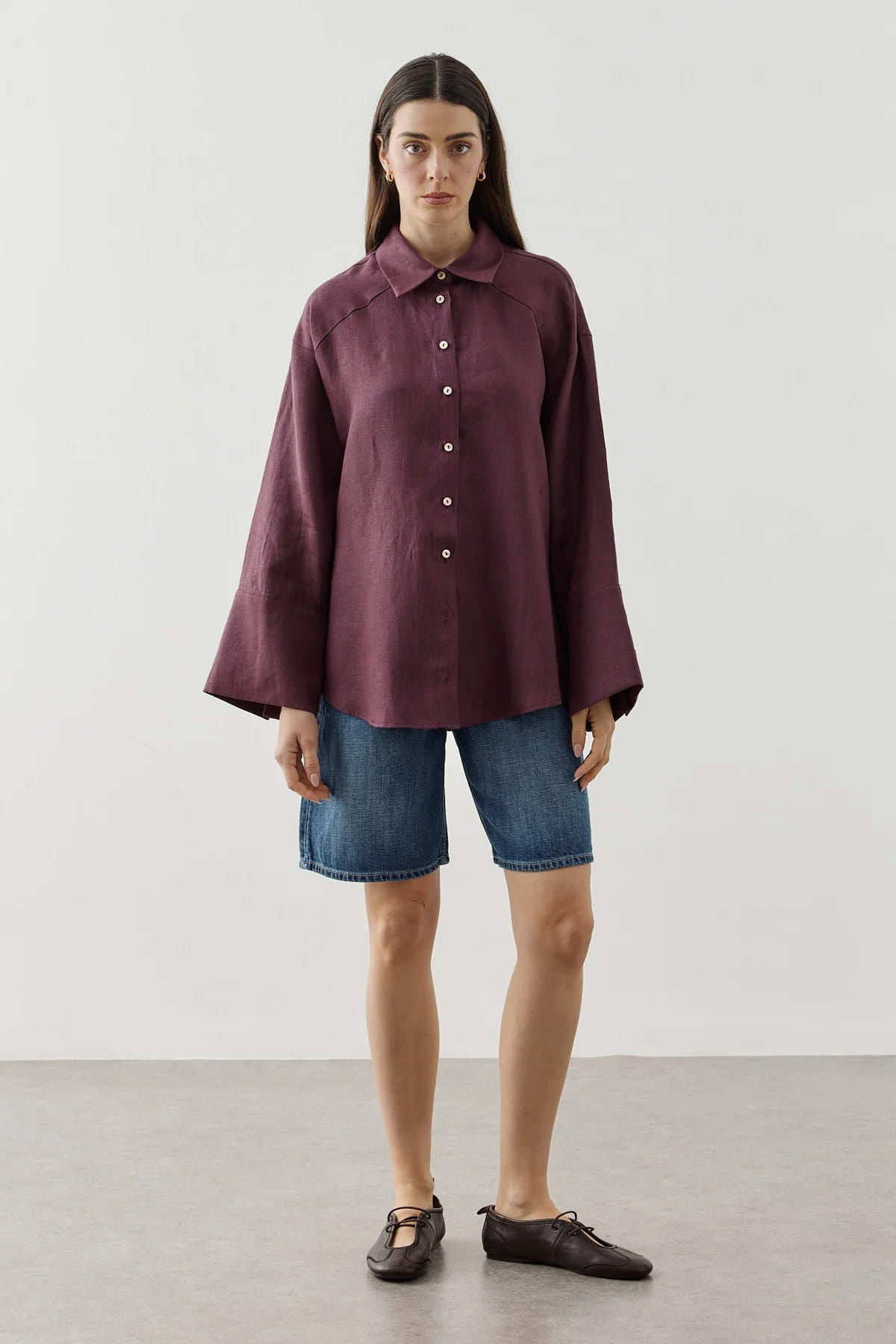 Plum Linen Cuff Shirt
