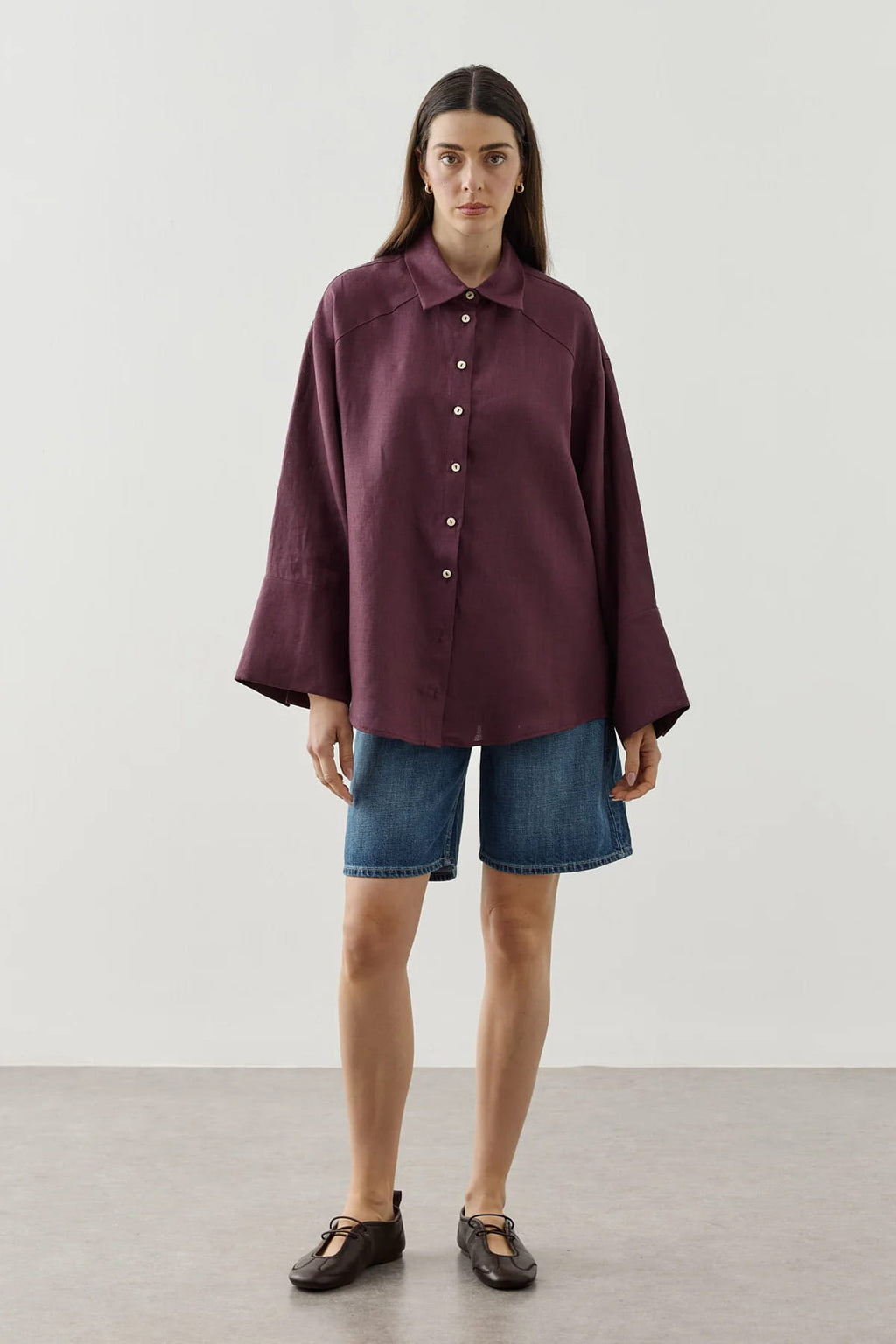 Plum Linen Cuff Shirt