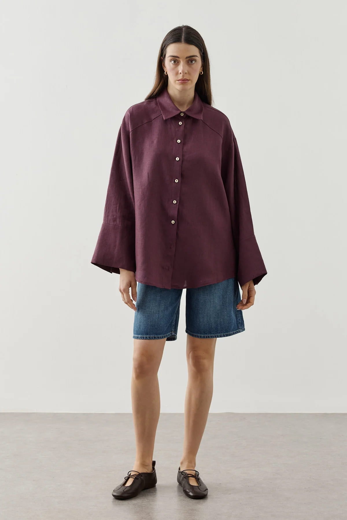 Plum Linen Cuff Shirt