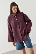 Plum Linen Cuff Shirt
