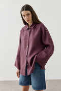 Plum Linen Cuff Shirt