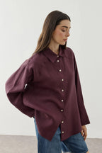 Plum Linen Cuff Shirt
