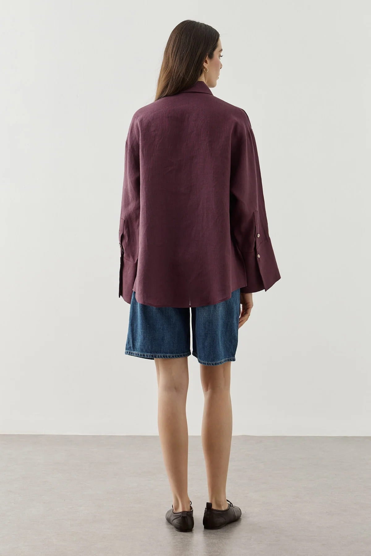 Plum Linen Cuff Shirt