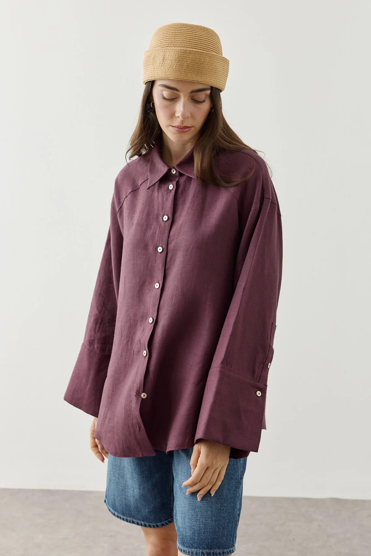 Plum Linen Cuff Shirt