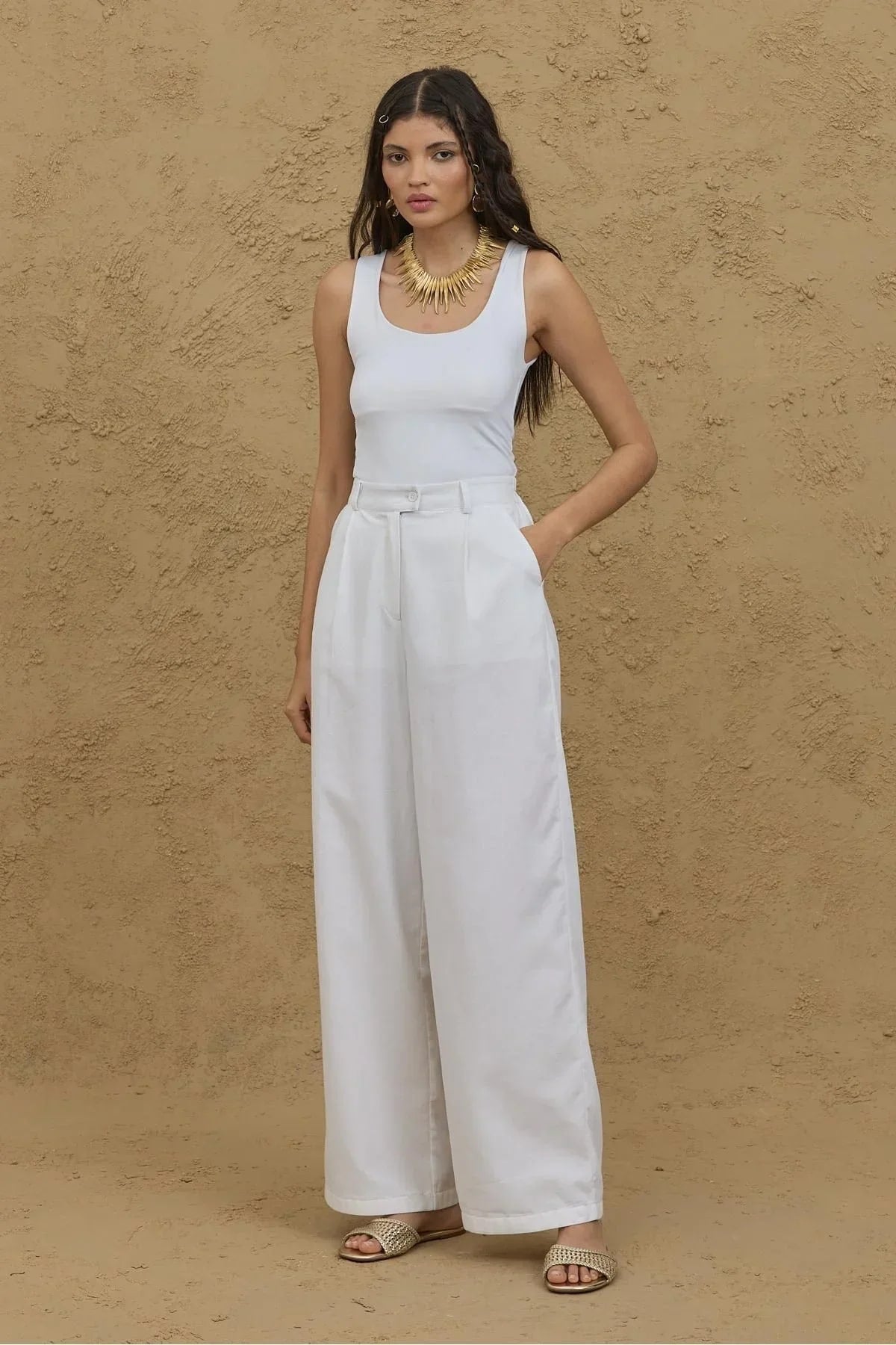 White palazzo trousers