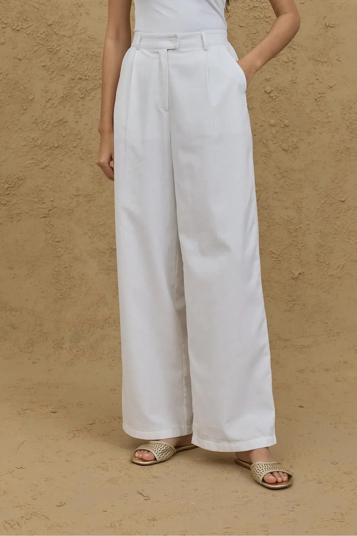 White palazzo trousers