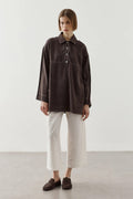 Brown Contrast Stitch Tencel Shirt