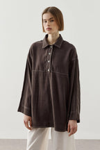Brown Contrast Stitch Tencel Shirt