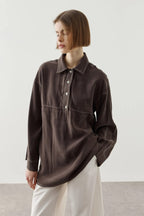 Brown Contrast Stitch Tencel Shirt